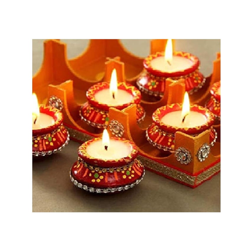 PANCIKAA Matki Candles DiyaDiwali Home Decorative Candle Terracotta Cup Mud Clay for Diwali Poojan Birthday Any Festivals Matki Diya Candle Deepak Multi Pack of 9 - Image 4