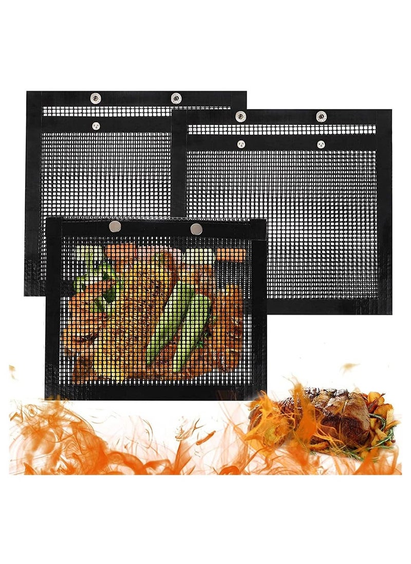 BBQ Mesh Grill Bags, High Temperature Resistant Grid Barbecue Bag Reusable Grilling Pouches for Charcoal, Gas, Electric Grills, Barbecue Bag Set Is A Must-Have for All Event (3 Pack, Black) - Image 1