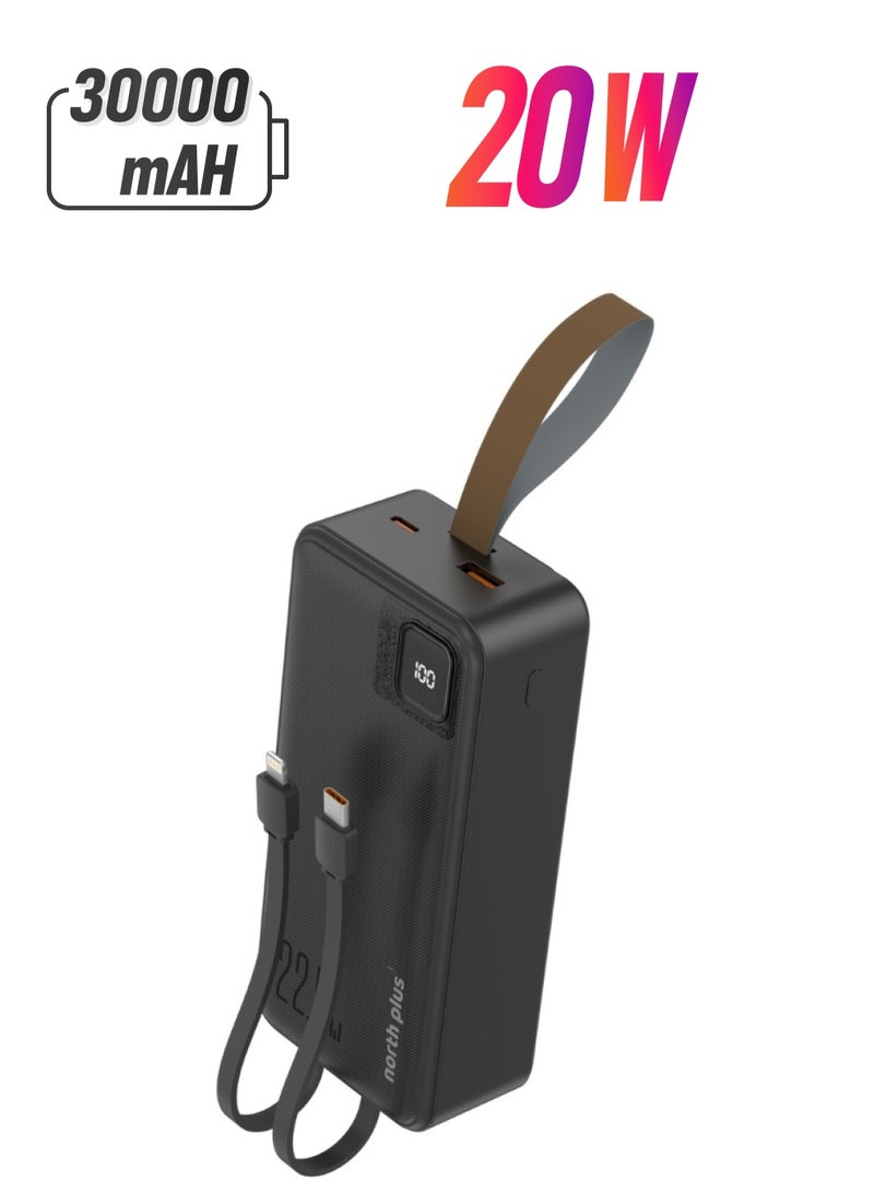 NorthPlus PowerMate F30 Fast Charging Power Bank – 30000mAh, PD20W & USB 22.5W, Dual USB Output, Type-C Input, Digital Display, Frosted Fireproof Build