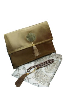 Generic Gift Dowry Bundle Taffeta Fringed Box Prayer Rug Set golden  - Image 2
