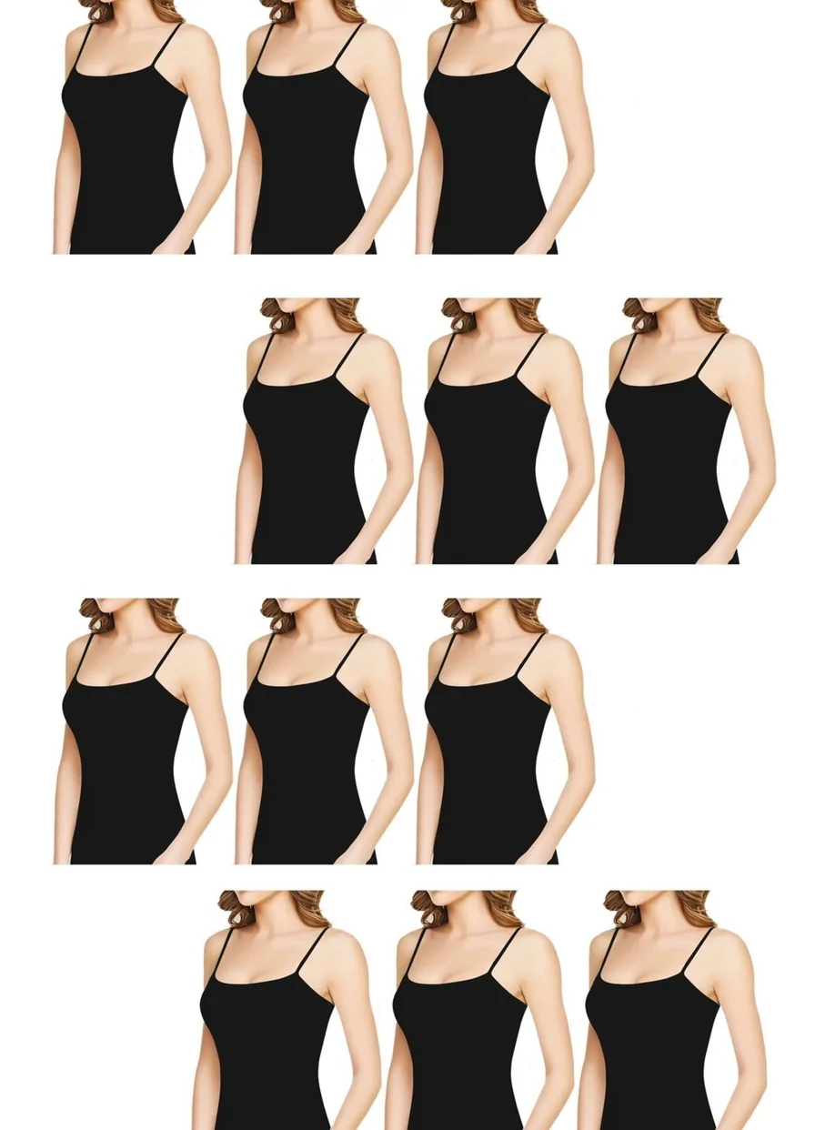 بيليفانتي كولكشن Women's Black Strappy Cotton Undershirt Set of 12