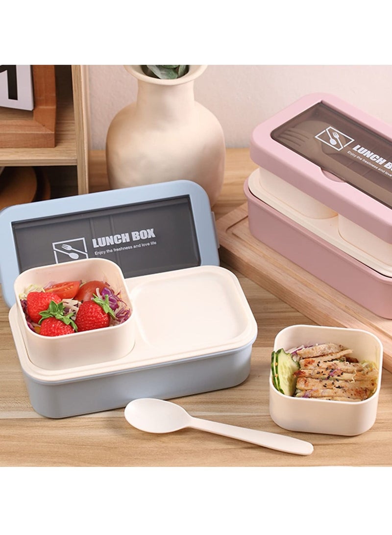 Arabest Bento Boxes For Adults And Kids With Lunch Bag 2 Tier And 3-In-1 Compartment Meal Containers And Utensil Set, Built-In Plastic Soup Cup (Blue) - Image 5