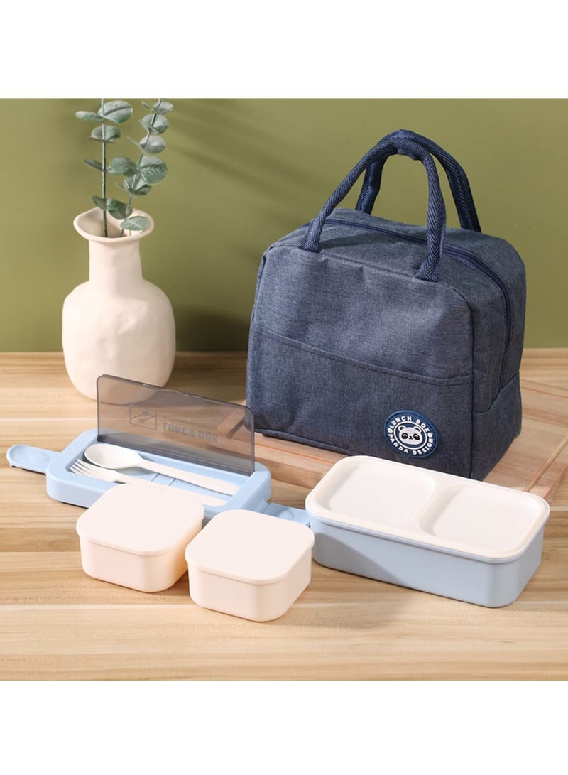 Arabest Bento Boxes For Adults And Kids With Lunch Bag 2 Tier And 3-In-1 Compartment Meal Containers And Utensil Set, Built-In Plastic Soup Cup (Blue) - Image 1