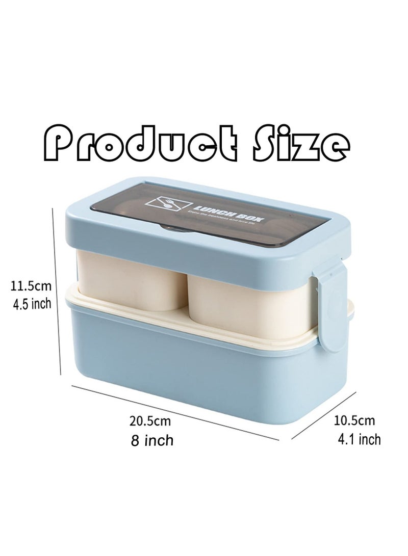 Arabest Bento Boxes For Adults And Kids With Lunch Bag 2 Tier And 3-In-1 Compartment Meal Containers And Utensil Set, Built-In Plastic Soup Cup (Blue) - Image 4