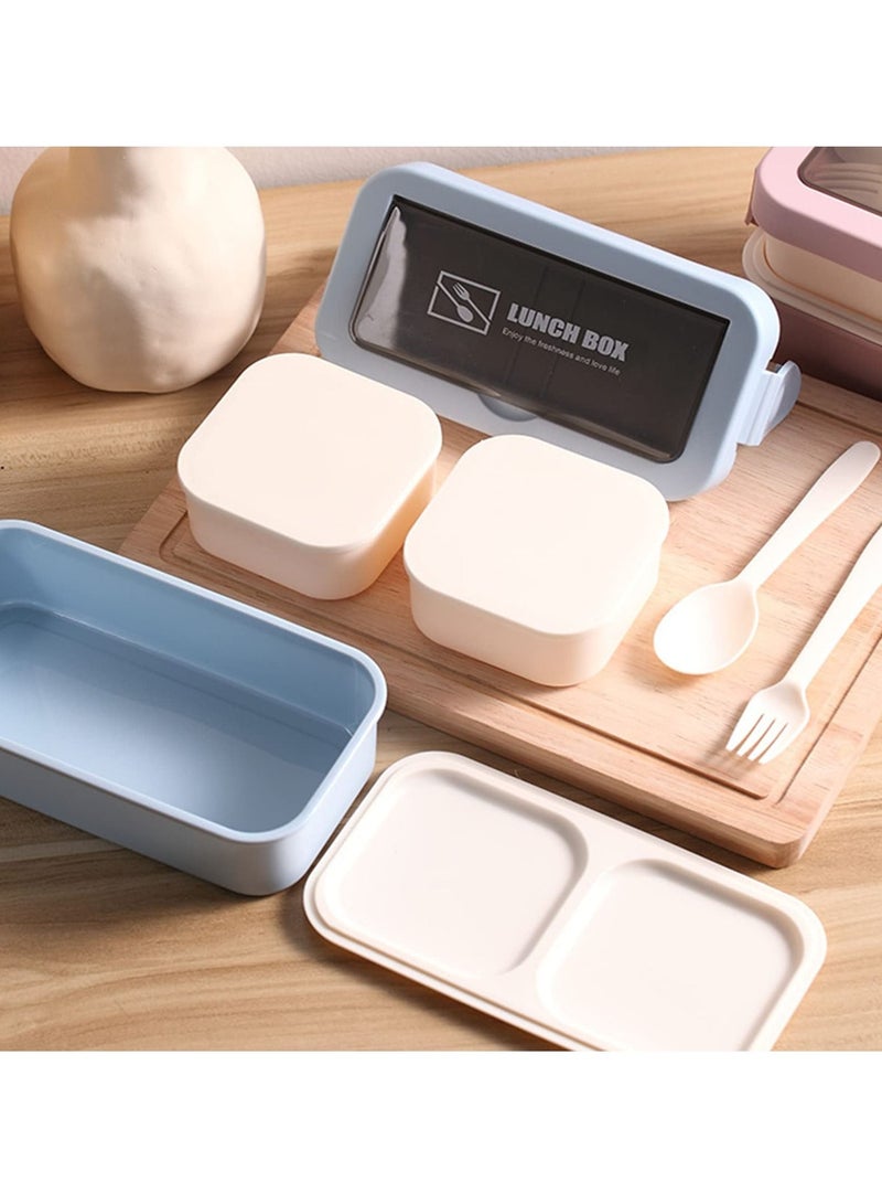 Arabest Bento Boxes For Adults And Kids With Lunch Bag 2 Tier And 3-In-1 Compartment Meal Containers And Utensil Set, Built-In Plastic Soup Cup (Blue) - Image 3