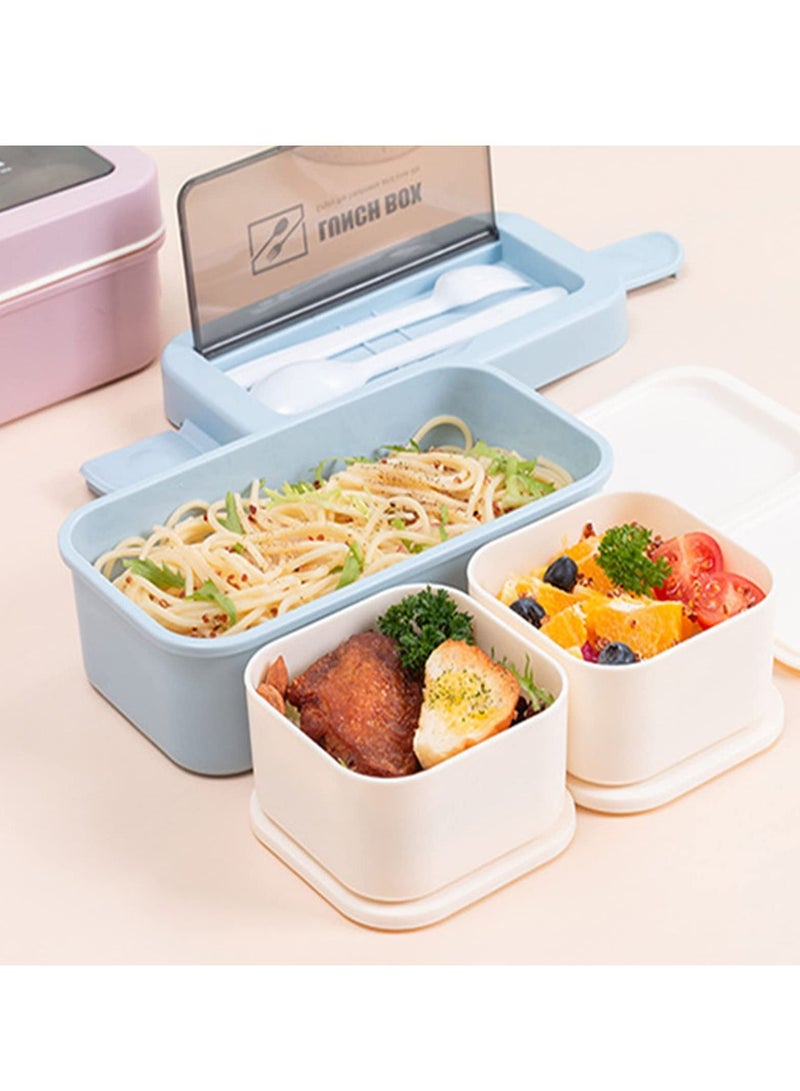 Arabest Bento Boxes For Adults And Kids With Lunch Bag 2 Tier And 3-In-1 Compartment Meal Containers And Utensil Set, Built-In Plastic Soup Cup (Blue) - Image 2