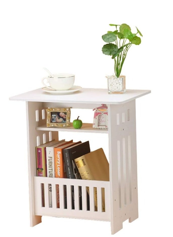 Generic 𝐅𝐅𝐃 3-Tier End Table – Lightweight, Moisture-Proof PVC Side Table, Stylish White Design, Multi-Purpose Sofa Table, Bedside Table, Coffee Table for Living Room, Bedroom, and Small Spaces  - Image 1