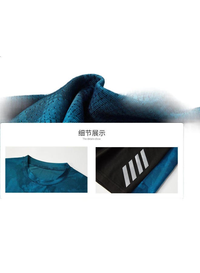 Ask Junior Boys' Summer Thin Breathable Short Sleeve T-Shirt And Shorts Quick Dry Sports Running Two-Piece Set Blue 110 - Image 2