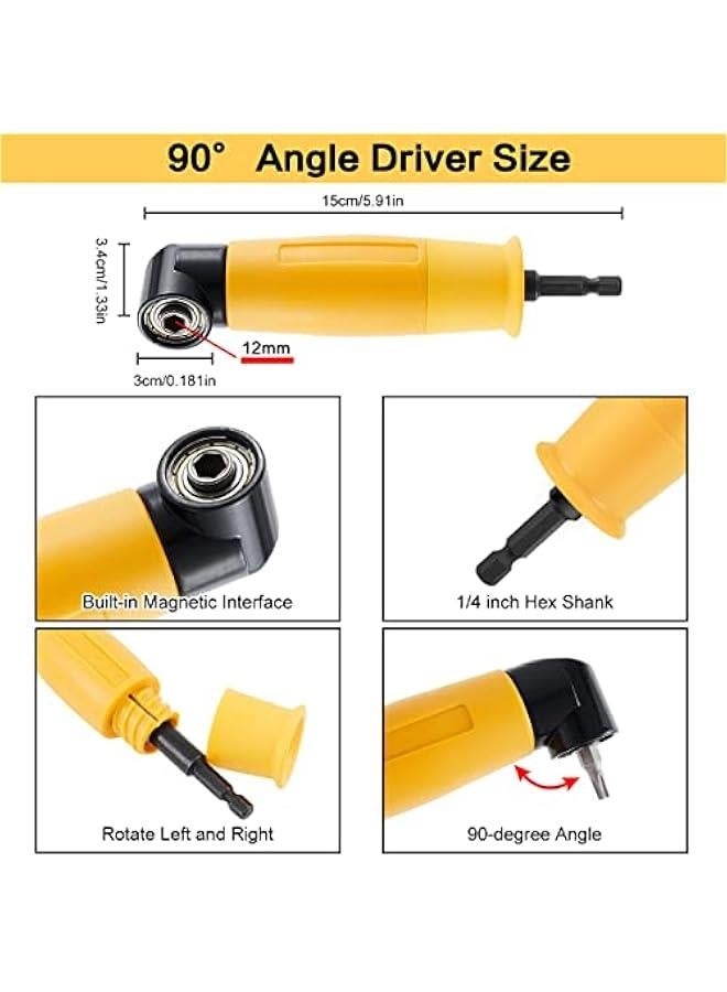 90/105 Degree Right Angle Drill, 5 PCS Angle Extension Power Drill Attachment with 1/4'' Hex Impact Shank, Flexible Shaft Adapter, Magnetic Socket Angled Drill Bit Holder for Screwdrivers - Image 2