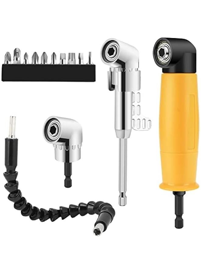 90/105 Degree Right Angle Drill, 5 PCS Angle Extension Power Drill Attachment with 1/4'' Hex Impact Shank, Flexible Shaft Adapter, Magnetic Socket Angled Drill Bit Holder for Screwdrivers - Image 1