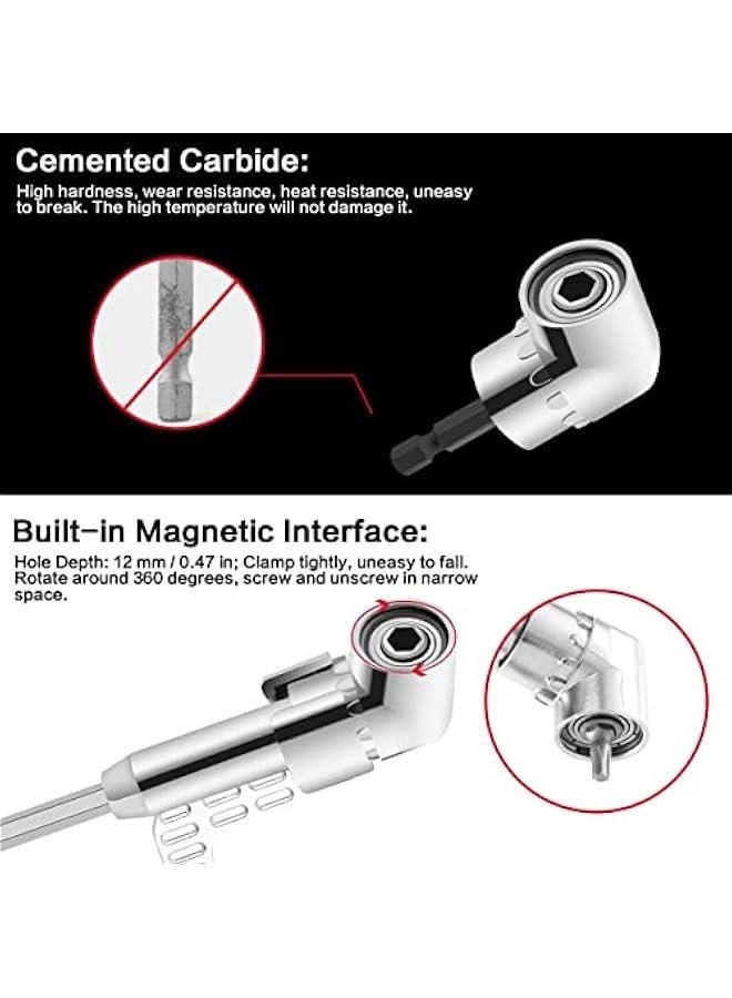 90/105 Degree Right Angle Drill, 5 PCS Angle Extension Power Drill Attachment with 1/4'' Hex Impact Shank, Flexible Shaft Adapter, Magnetic Socket Angled Drill Bit Holder for Screwdrivers - Image 5