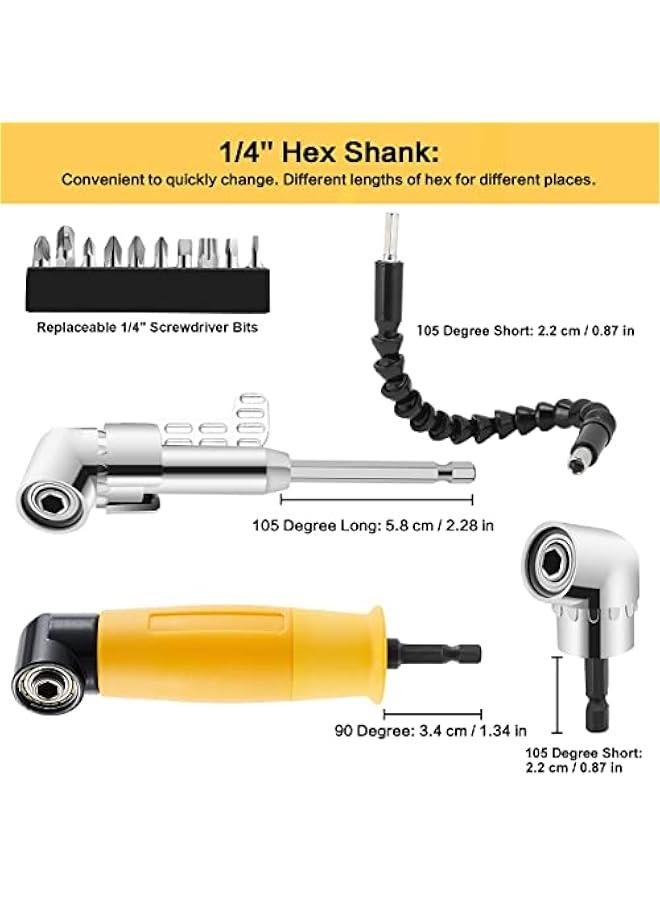 90/105 Degree Right Angle Drill, 5 PCS Angle Extension Power Drill Attachment with 1/4'' Hex Impact Shank, Flexible Shaft Adapter, Magnetic Socket Angled Drill Bit Holder for Screwdrivers - Image 3