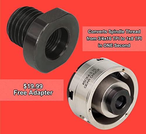 VINWOX 3-1/2INCH Self-Centering Wood Lathe Key Chuck Set, Round Jaw Mounted, with Step Jaw, Pin Jaw & Wide Jaw, 1"x8TPI Thread & 3/4"x16TPI Adapter, SCK4-3.5NV-SET, Nickle Coating NOVA Chuck Body - Image 3