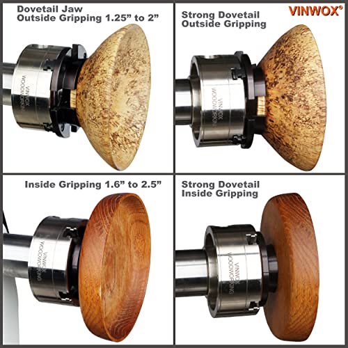 VINWOX 3-1/2INCH Self-Centering Wood Lathe Key Chuck Set, Round Jaw Mounted, with Step Jaw, Pin Jaw & Wide Jaw, 1"x8TPI Thread & 3/4"x16TPI Adapter, SCK4-3.5NV-SET, Nickle Coating NOVA Chuck Body - Image 4