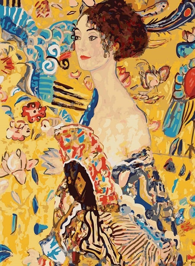 Wowdecor Paint by Number Kits for Adults Beginner, DIY Number Painting Lady with a Fan by Gustav Klimt Famous Paintings 40x50 cm Wall Art Decor (No Frame) - Image 1