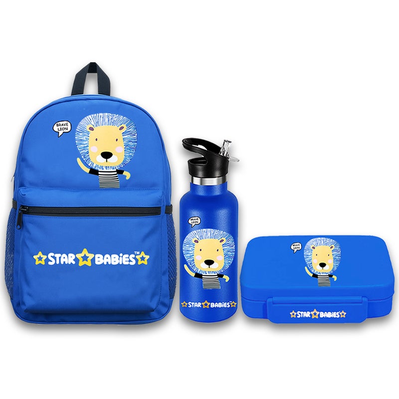 Star Babies - Backpack, Stainless Steel Water Bottle & Bento Lunch Box Set - Brave Lion - 3 Pcs - Image 1