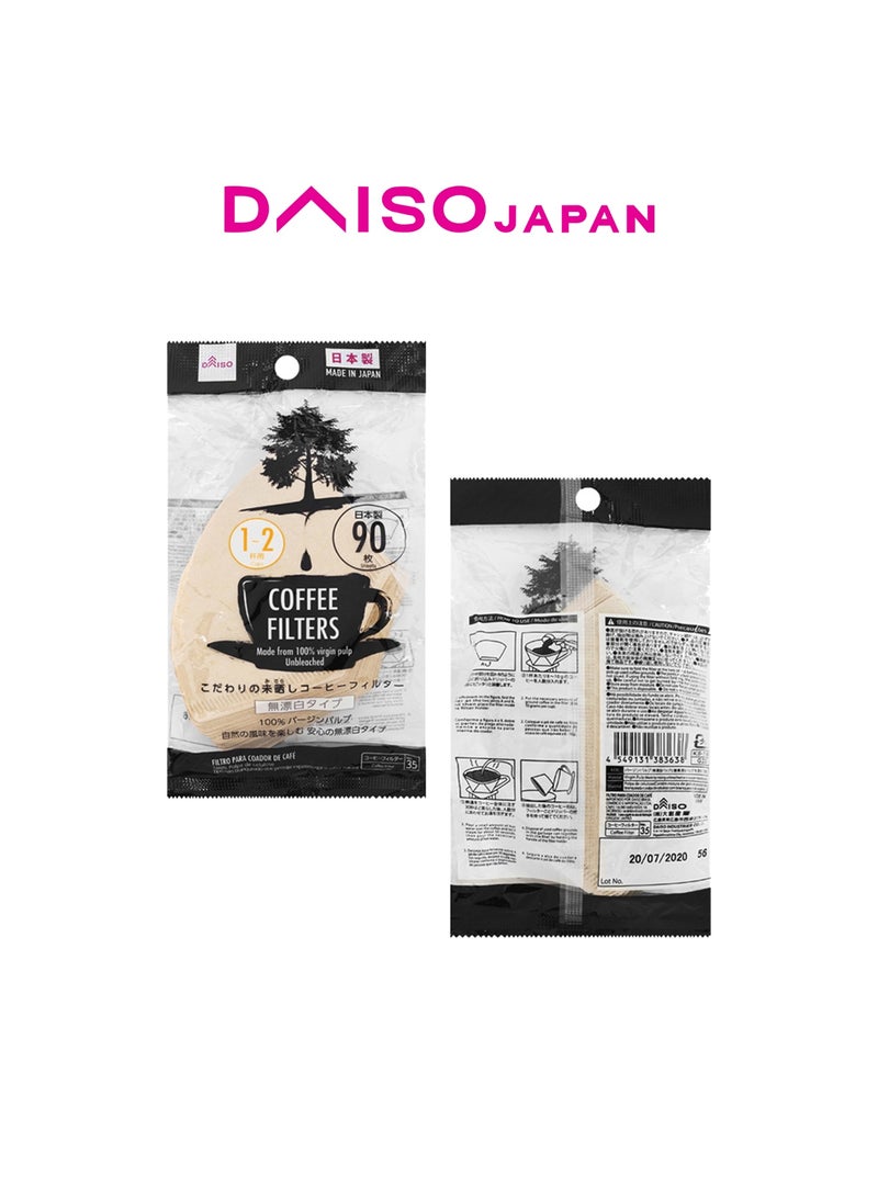Daiso Japan Unbleached Coffee Filters 1–2 Cups – 90 Sheets – Eco‑Friendly Drip Pour‑Over Paper Filters - Image 1