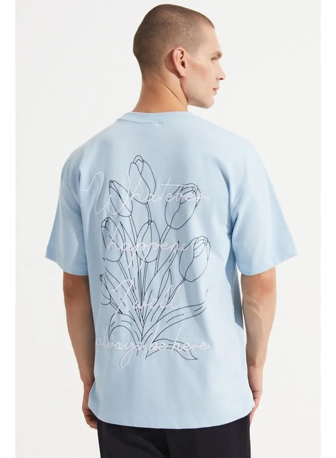 JUNE June Men Oversize Pattern Crew Neck Printed Tshirt Blue