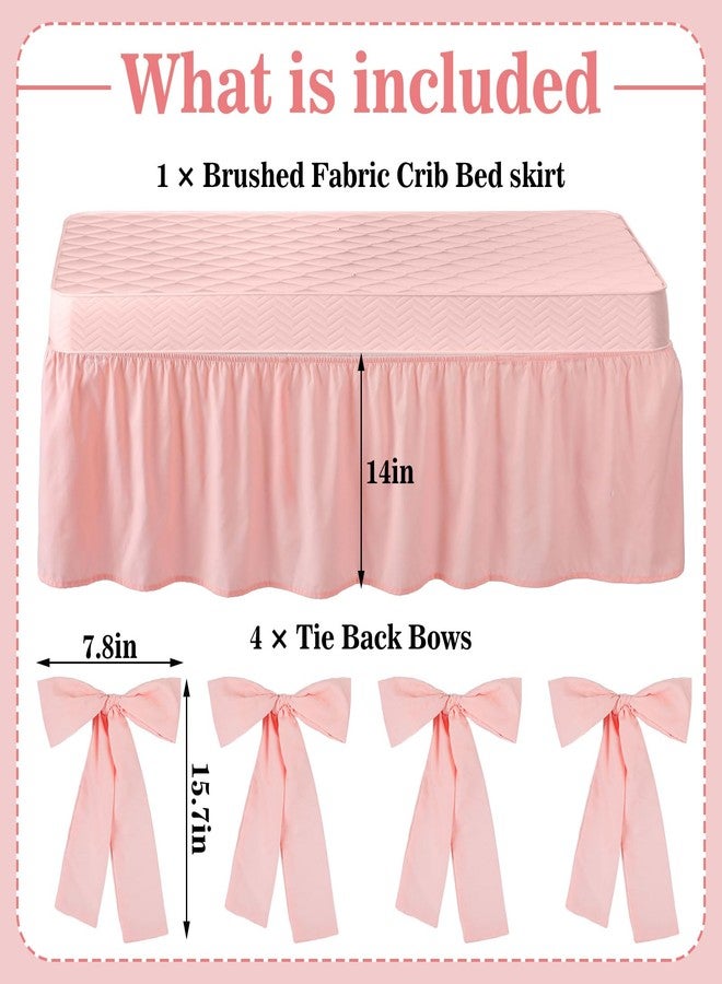 SmoothNovelty Pink Crib Bed Skirts with 4 Large Cot Bow Baby Crib Skirt for Boys Girls Nursery Toddler Bedskirt Dust Ruffle 14" Drop - Image 2