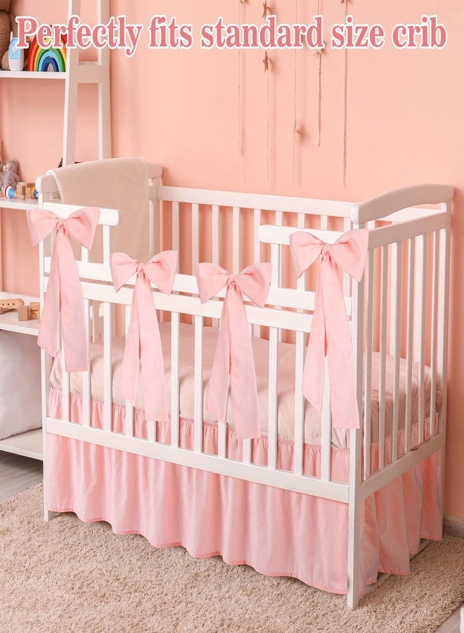 SmoothNovelty Pink Crib Bed Skirts with 4 Large Cot Bow Baby Crib Skirt for Boys Girls Nursery Toddler Bedskirt Dust Ruffle 14" Drop - Image 5