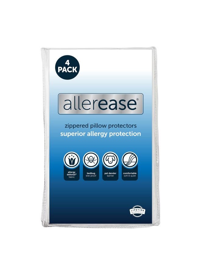Aller-Ease Set of 4 King Pillow Protectors - Moisture Wicking, Advanced Allergy Protection - Premium Polyester, Zippered Protectors - Image 1