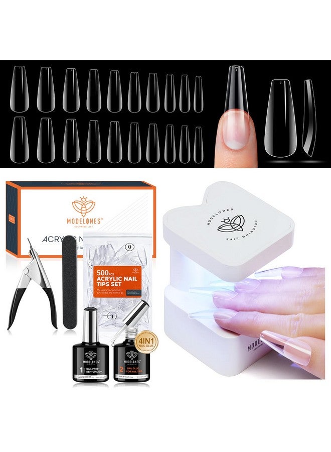 modelones Gel X Nail Kit, Nail Tips And Glue Gel Kit With Nail Glue Gel, 500Pcs Long Coffin Nail 10Sizes, Nail Dehydrator, Ultra-Portable Led Nail Lamp, Gel Nail Extension Kit Salon Gifts For Women - Image 1