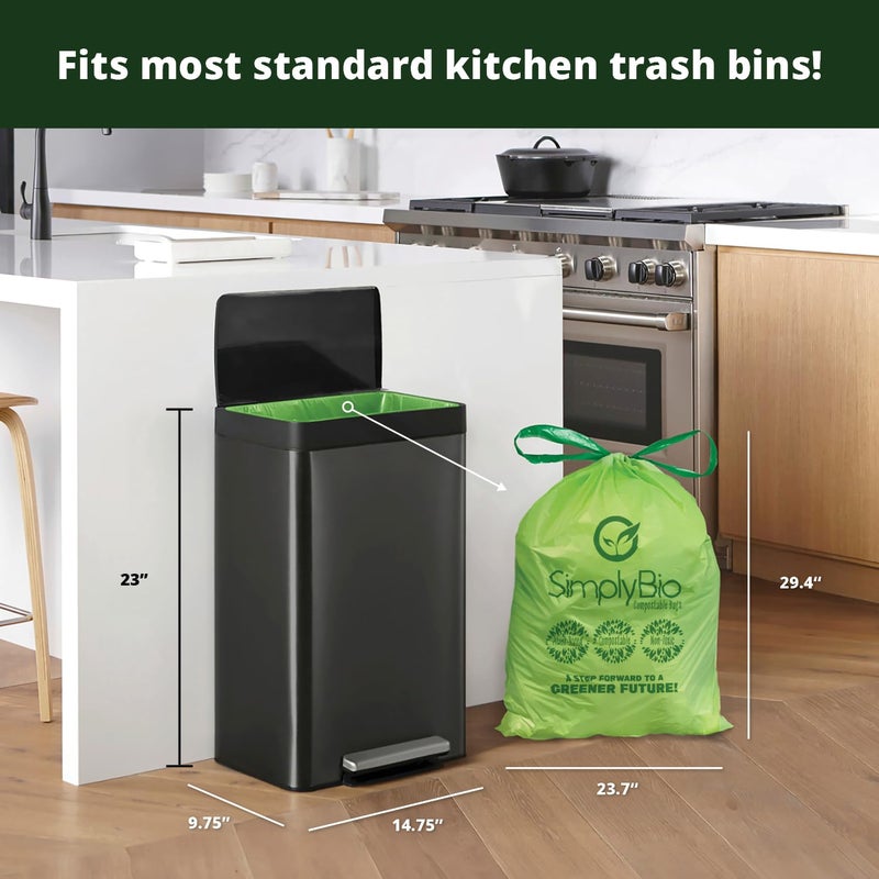 Simply Bio 13 Gallon Compostable Trash Bags Liners Drawstring, Heavy Duty Extra Thick 1 Mil, 49.21 Liter, 30 Bags, Tall Kitchen Food Scrap Waste Bag, ASTM D6400, US BPI and OK Compost Home Certified - Image 2