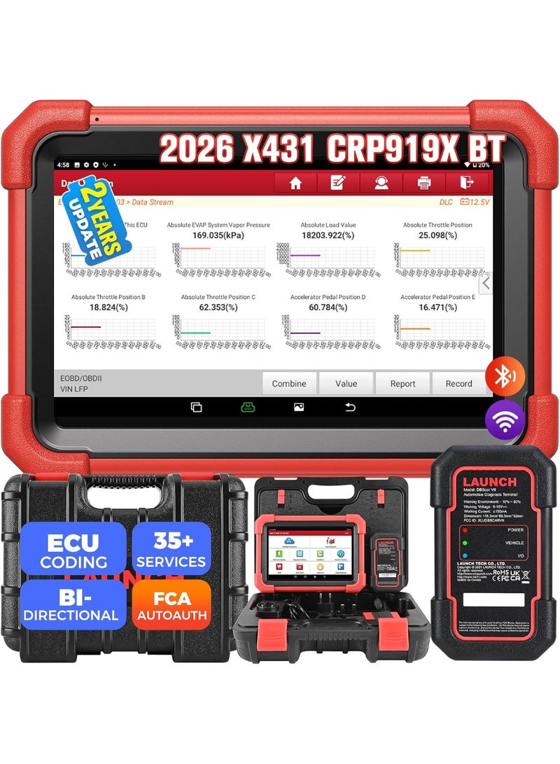 Launch X431 CRP919XBT OBD2 Scanner, 2026 Wireless Bidirectional Scan Tool, ECU Coding, 35+ Services, All Systems Diagnostic, FCA AutoAuth, 2Yrs Free Update, V.A.G Guide, CANFD, Upgraded of CRP919X - Image 1