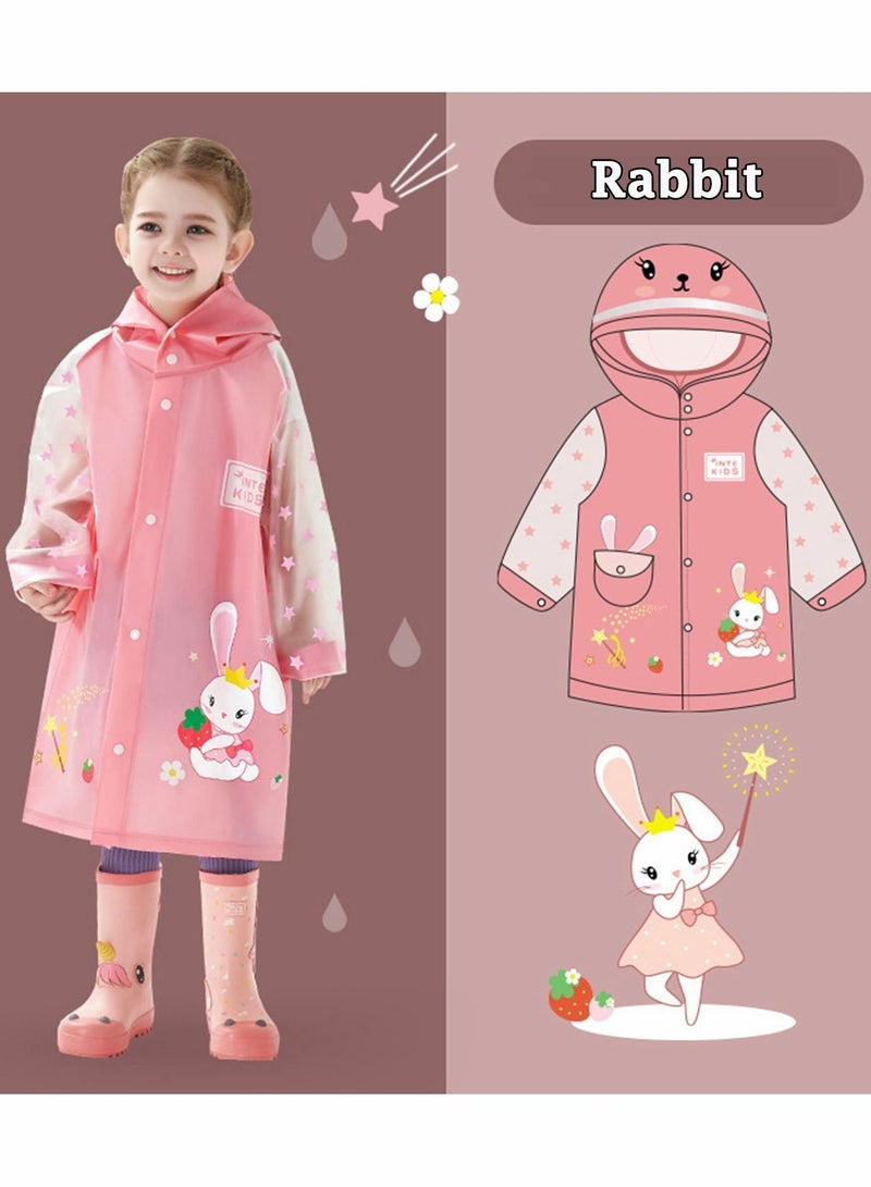 واي آند دي Kids Raincoat for Boys Girls Rain Jacket Hooded Poncho Waterproof Coat Outdoor Sports Wear, Suit Reusable Rainwear, Pink Rabbit(Size:L）  - Image 3