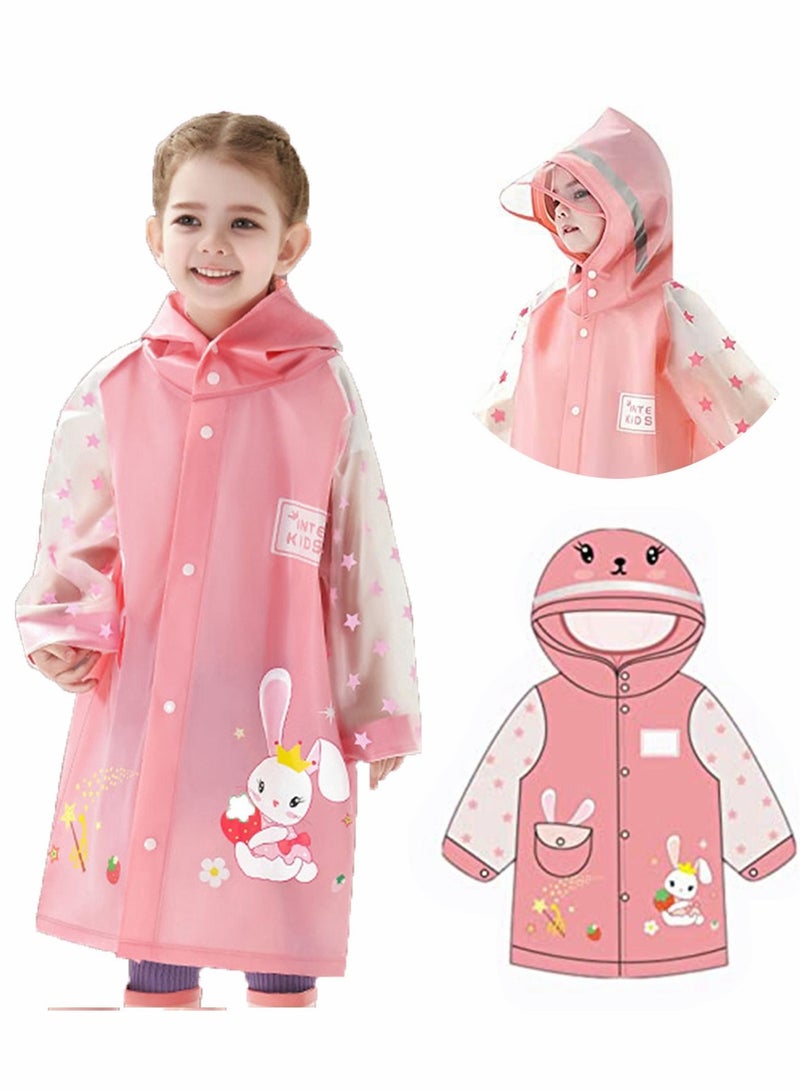 واي آند دي Kids Raincoat for Boys Girls Rain Jacket Hooded Poncho Waterproof Coat Outdoor Sports Wear, Suit Reusable Rainwear, Pink Rabbit(Size:L）  - Image 1