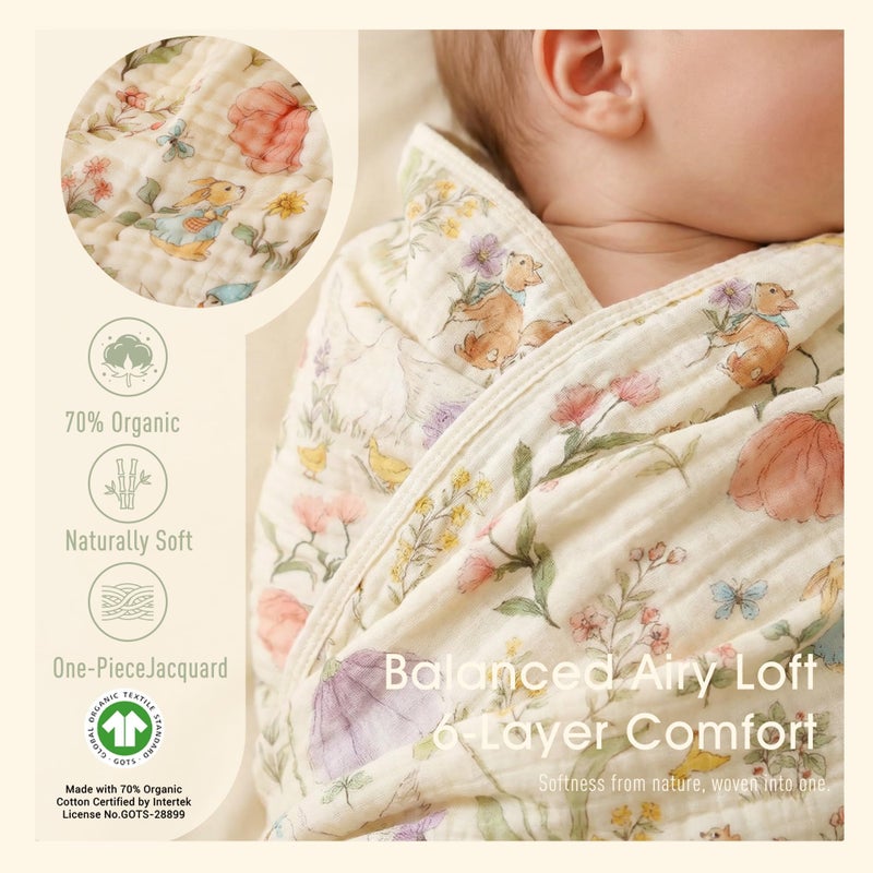 HardNok 6-Layer Muslin Baby Blanket Made with Organic Cotton - Enchanting Woodland Garden,Swaddle & Crib Quilt, 43" x 43",Garden(Gender Neutral) - Image 3