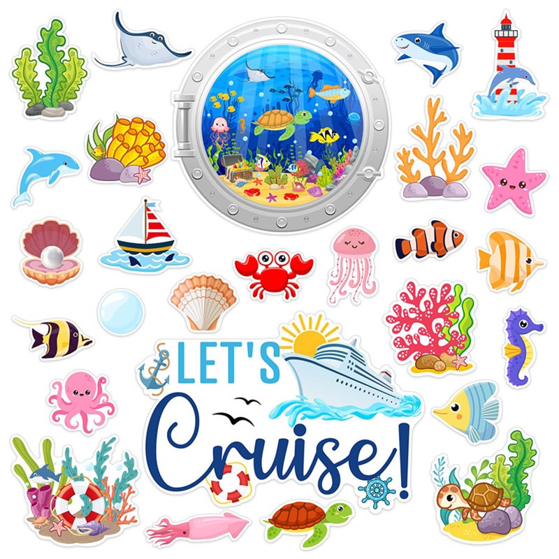 STEZHOU 27 PCS Cruise Ship Door Magnets Decorations Cute Ocean Animal and Plants Magnet Stickers Fish Crab Shark Ships Magnets for Refrigerator Cruise Door Car Carnival Party Supplies Decoration - Image 1