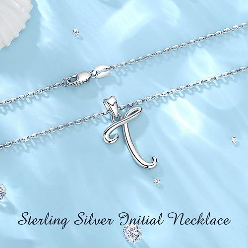 EUDORA Sterling Silver Initial Necklace 26 Letters Alphabet Personalized Charm Pendant with 18inch O-Ring Chain T - Image 3