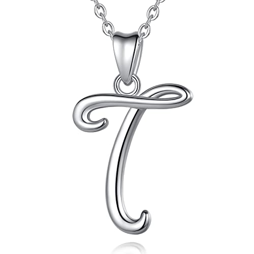 EUDORA Sterling Silver Initial Necklace 26 Letters Alphabet Personalized Charm Pendant with 18inch O-Ring Chain T - Image 1