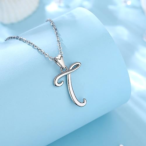 EUDORA Sterling Silver Initial Necklace 26 Letters Alphabet Personalized Charm Pendant with 18inch O-Ring Chain T - Image 2