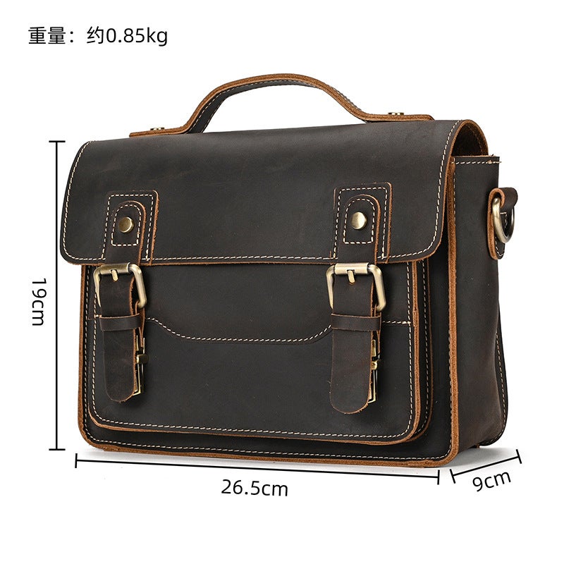 Men'S Genuine Leather Shoulder Bag, Crazy Horse Leather Crossbody Bag, Top Layer Cowhide Flap Shoulder Bag, Ipad Bag, Exclusively For Sales - Image 1