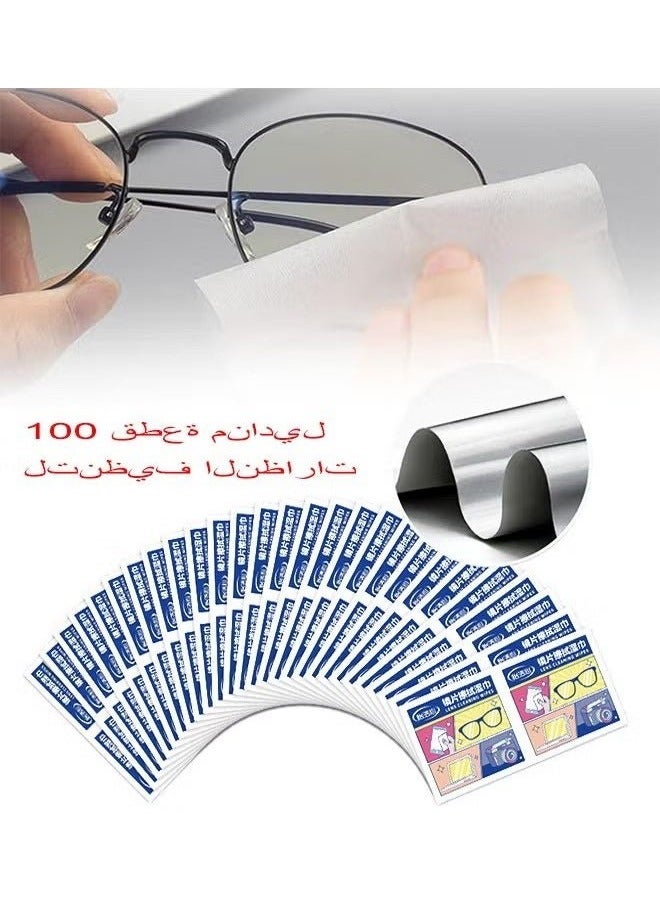 100 Pieces Lens Wipes, Wipes for Glasses, Camera Lenses, Mobile Phones, Laptop, Individually Wrapped Disposable in Bags - Image 1