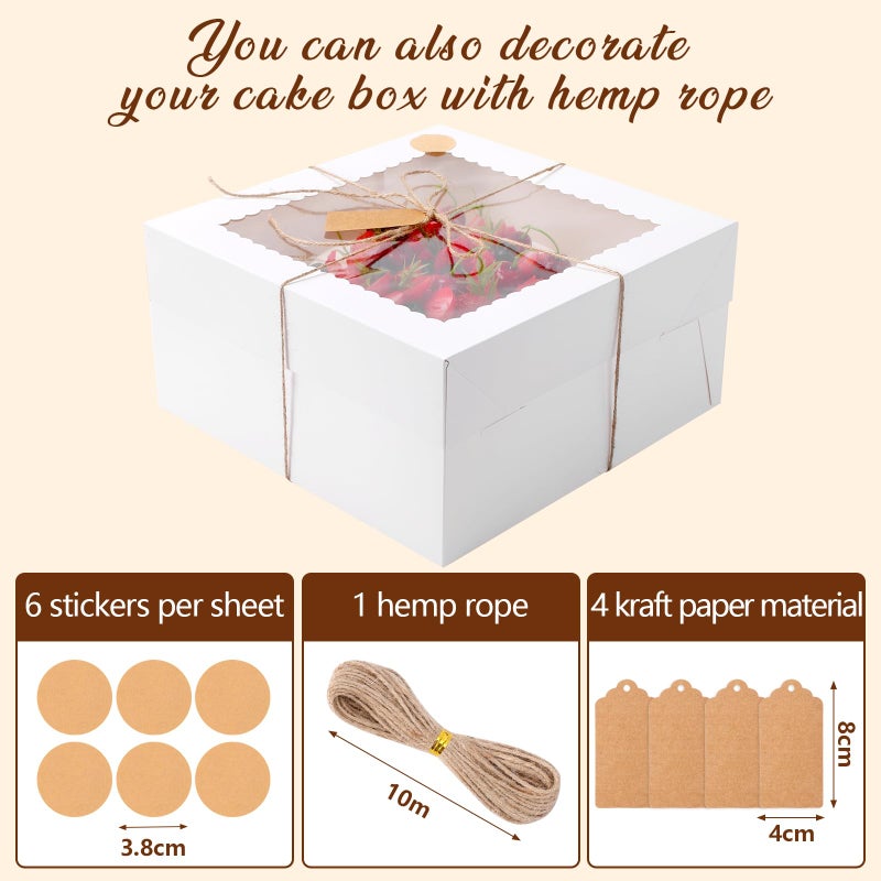 NEOACT 12x12x6 Bulk 4 Pcs Cake Boxes 12 Inch Square Cake Boxes with Window, Cake Containers with Lids, Disposable Bakery Boxes for Valentine's Day,Easter, Mother's Day, Cookies, Large Pastries - Image 5