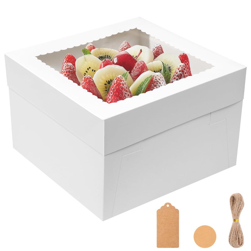 NEOACT 12x12x6 Bulk 4 Pcs Cake Boxes 12 Inch Square Cake Boxes with Window, Cake Containers with Lids, Disposable Bakery Boxes for Valentine's Day,Easter, Mother's Day, Cookies, Large Pastries - Image 1