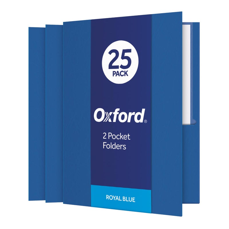 Oxford Twin-Pocket Folders, Textured Paper, Letter Size, Royal Blue, Holds 100 Sheets, Box of 25 (57512EE) - Image 1