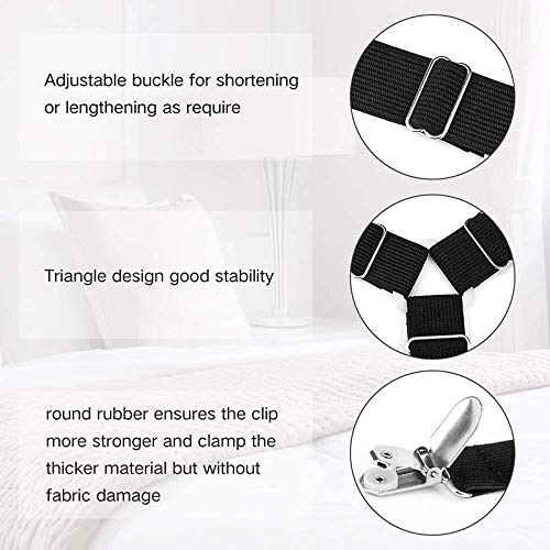 Ketumal Ketumal Bed Sheet Holder Straps,4 PCS Adjustable Elastic Fasteners with Metal Clips, Keep in Place Fitted Bedding Holder, Easy Install Suspenders Mattresses, Firm Tight Accessories  - Image 5