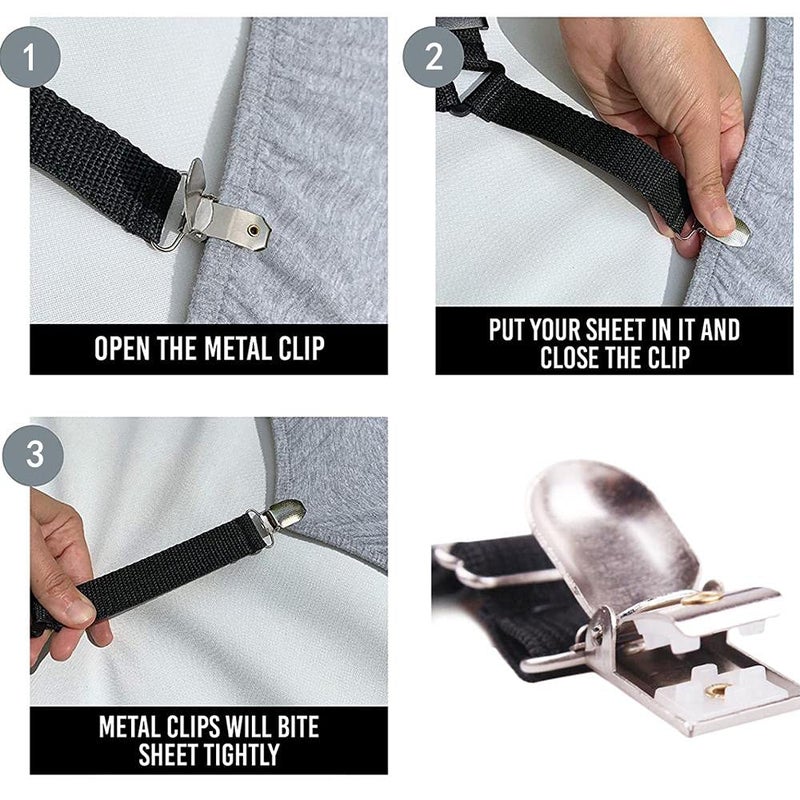 Ketumal Ketumal Bed Sheet Holder Straps,4 PCS Adjustable Elastic Fasteners with Metal Clips, Keep in Place Fitted Bedding Holder, Easy Install Suspenders Mattresses, Firm Tight Accessories  - Image 4
