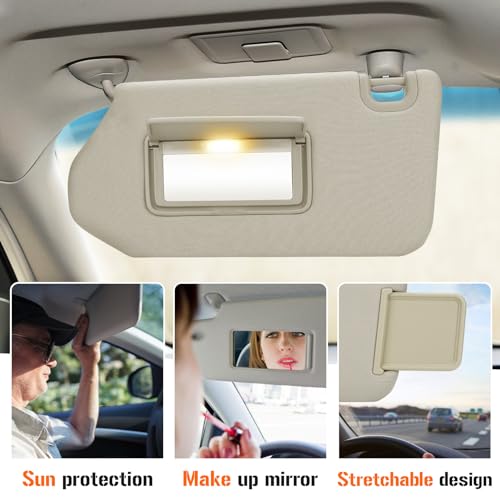 AEagle Sun Visor with Light for 2013-2018 Nissan Pathfinder, 2014-2017 Infiniti QX60, 2013 JX35, Left Driver Side Beige Sunvisor Replacement 96401-9PB0A - Image 4