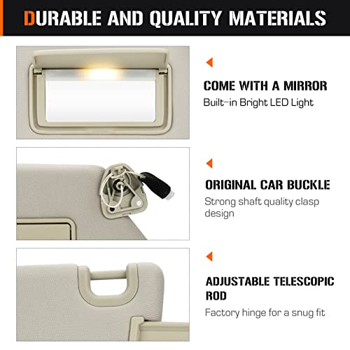 AEagle Sun Visor with Light for 2013-2018 Nissan Pathfinder, 2014-2017 Infiniti QX60, 2013 JX35, Left Driver Side Beige Sunvisor Replacement 96401-9PB0A - Image 5