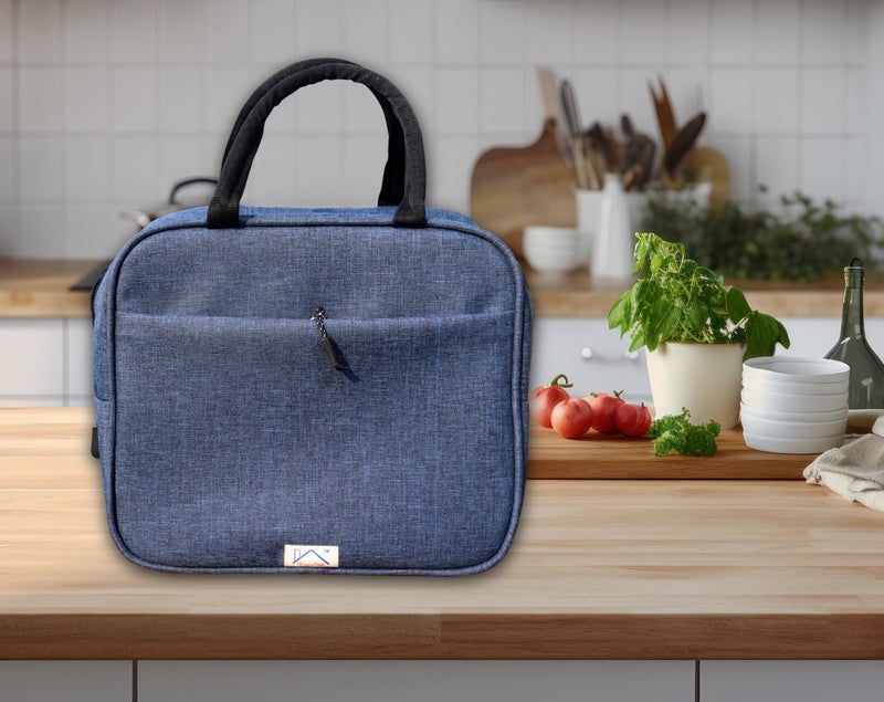 HOMECUTE Thermal Insulated Lunch Bag/Storage Bag/Large Tiffin Bag for Men,Women and Kids,Travel Lunch Pouch Food Storage Bag with Handle,Ideal for Office School College and Picnic (Round Blue) - Image 2