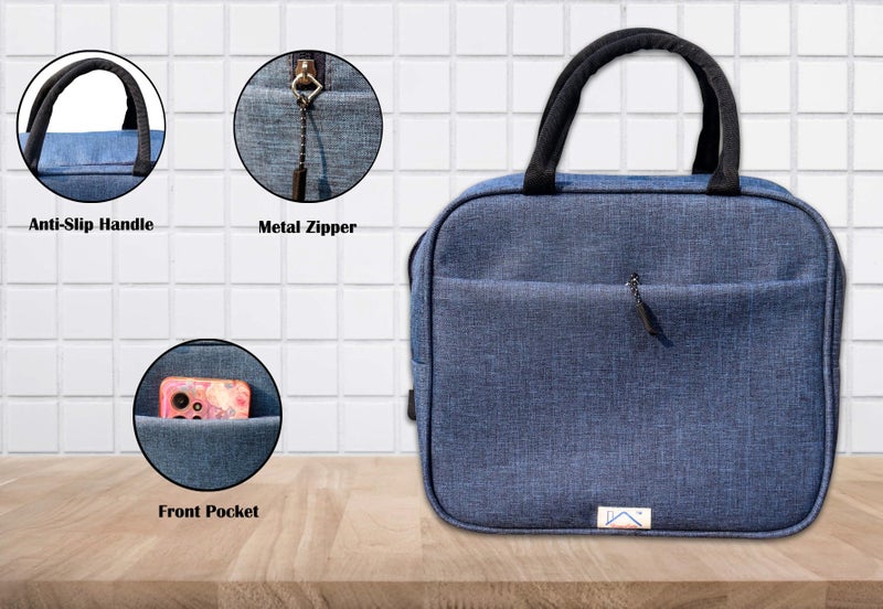 HOMECUTE Thermal Insulated Lunch Bag/Storage Bag/Large Tiffin Bag for Men,Women and Kids,Travel Lunch Pouch Food Storage Bag with Handle,Ideal for Office School College and Picnic (Round Blue) - Image 5