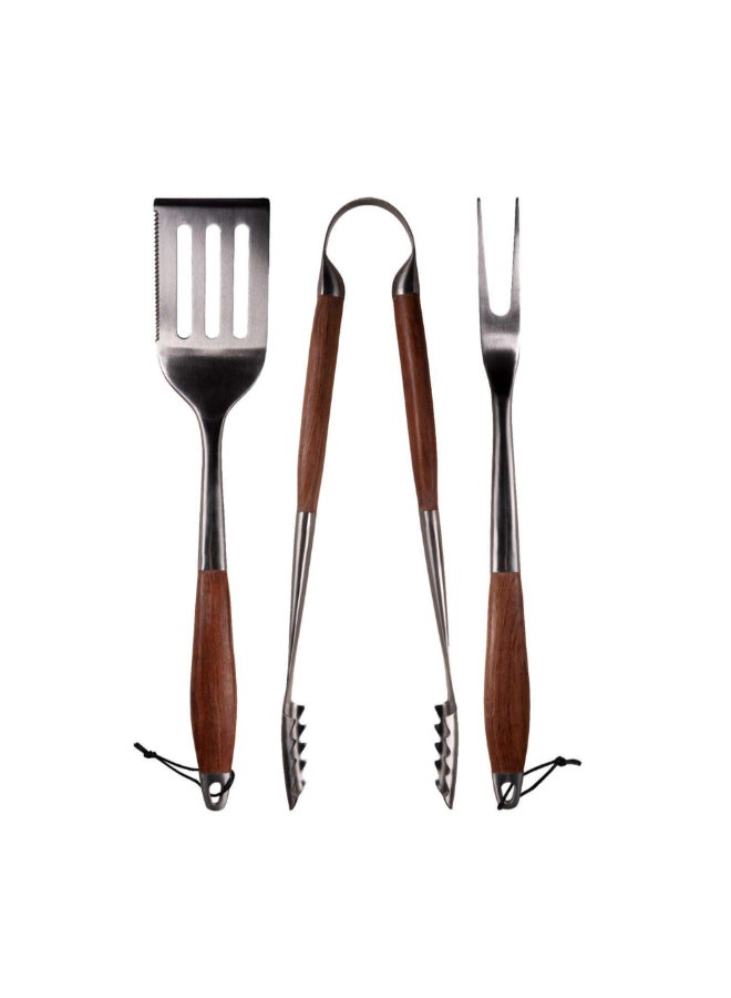 آيس مجموعة أدوات الشواء من الفولاذ المقاوم للصدأ 3 قطع فضي وبني 10.16 × 43.18 × 53.34 سم 8087274