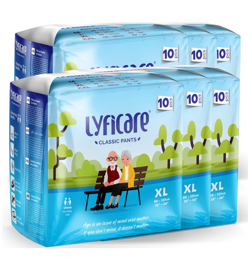 Lyficare Classic Adult Diaper Extra Large Size (XL) - 60 Units (Pack of 6) | Unisex Diapers Pants | Waist (90-125 cm) | Wetness Indicator, Super absorb, 360° Protection & 0% Leakage | For Men & Women - Image 1