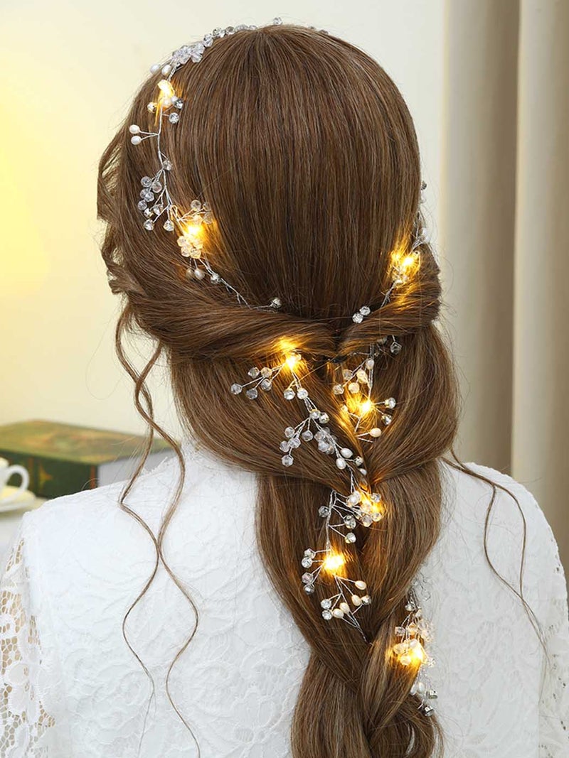 Yean Led Bride Wedding Hair Vine Long Light Up Bridal Headband Silver Crystal Hair Accessories Crystal Costume Party Headpiece for Women and Girls 100cm  393inches