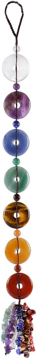 Rockcloud 7 Chakras Stones Reiki Healing Crystals Peac Buckle Charm Wall Hanger Tumbled Gemstones Meditation Hanging Ornament for Window Car Decoration